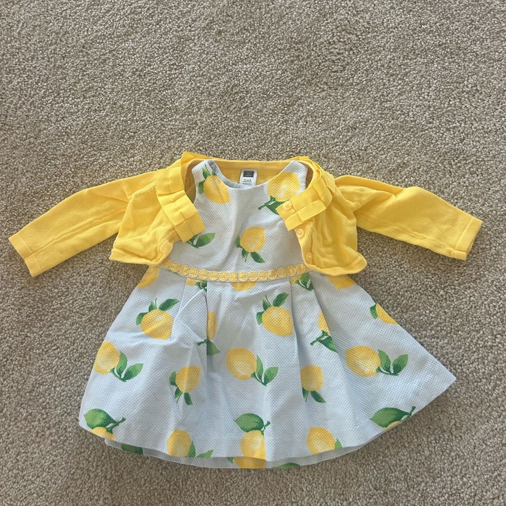 Janie & Jack Lemon Print Dress & Cardigan